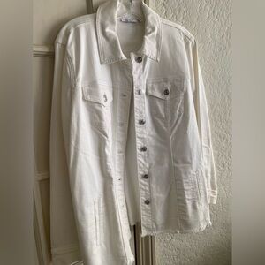 Chico's white cream stretch cotton Jean jacket fringe hem NEW NWT 3